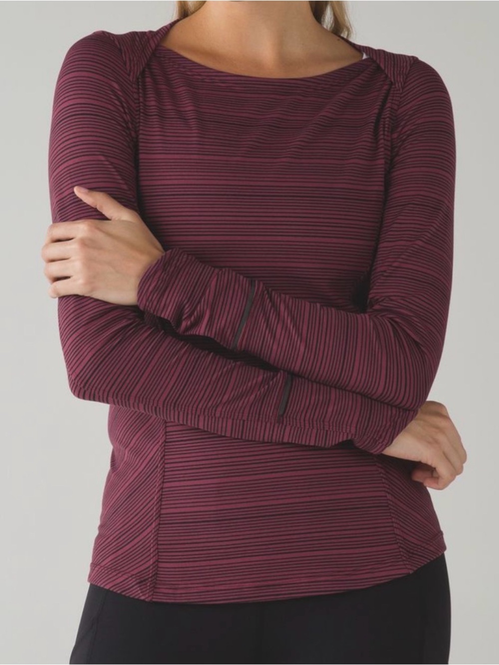 Lululemon Kanto Catch Me Long Sleeve Stripe Wine Berry Black size 12